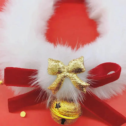Colliers de noël pour animaux de compagnie, chats et chiens, grands colliers de mariage rouges, cloches à nœud, en peluche, colliers du nouvel an, décorations faites à la main