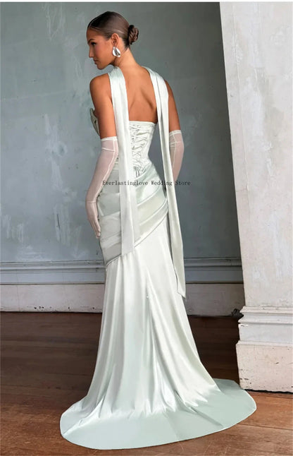 Robe de mariée fourreau en satin sans bretelles à plis simples avec longue écharpe, robe de mariée sur mesure 2025, Vestido De Noiva