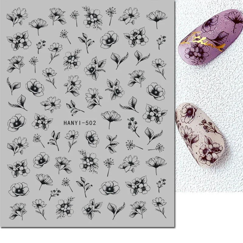 3d Nail Art Stickers Winter Autumn Golden Leaves Red Roses Flowers Decals For Nails Decoration Manicure Salon Beauty