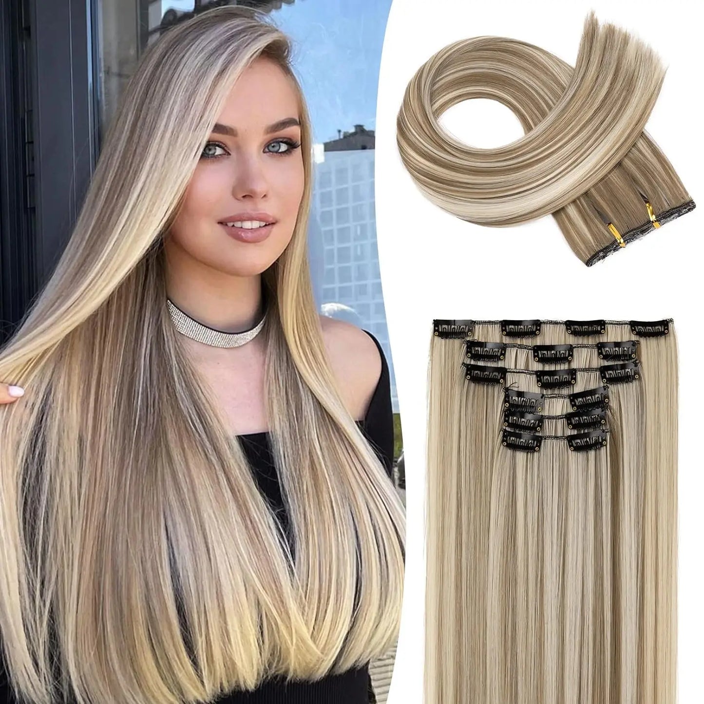 Clip In Hair Extensions Hair Extensions Thick Long Lace Weft Lightweight Synthetic Hairpieces For Women