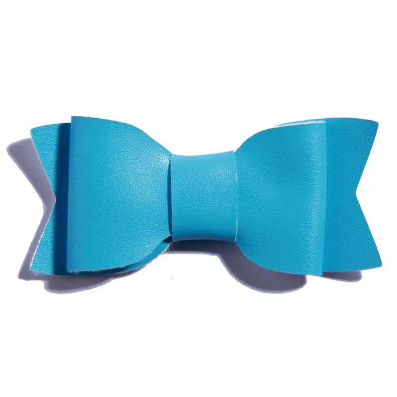 7.5CM Hot Sale Synthetic PU Leather Bows Knot For Hair Accessories Hair Bow With Clip For Headbands U Pick