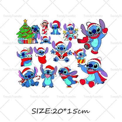Autocollants thermocollants de Noël Lilo et Stitch pour vêtements, impressions thermiques, décalcomanies pour T-shirts