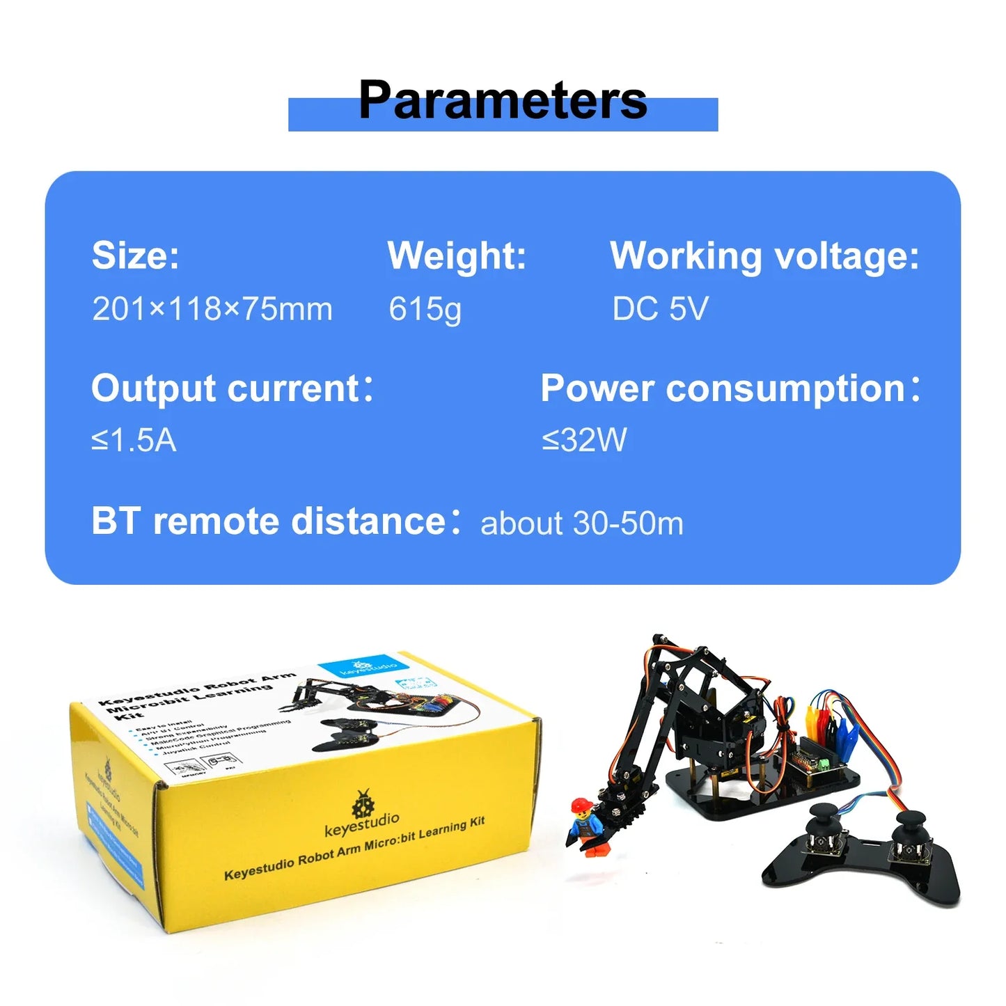 Keyestudio – Kit de bras de Robot Microbit 4DOF, pour BBC Micro:bit Stem, Kit éducatif avec programmation MakeCode/Python, 14 + adolescents