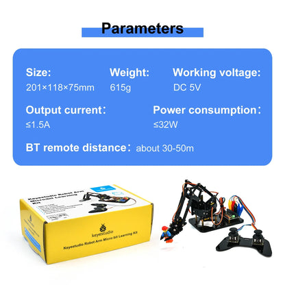 Keyestudio – Kit de bras de Robot Microbit 4DOF, pour BBC Micro:bit Stem, Kit éducatif avec programmation MakeCode/Python, 14 + adolescents