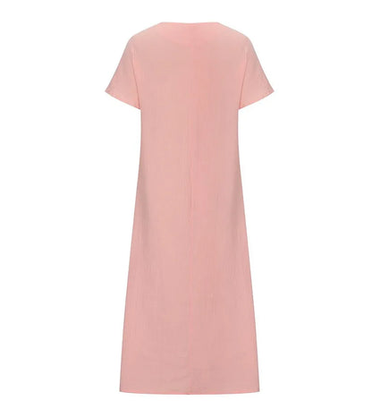 Embroidered Fashion O-Neck Short Sleeve Women Dresses Summer New Casual Unique Slit Dress Elegant Female Vacation Dress Robe