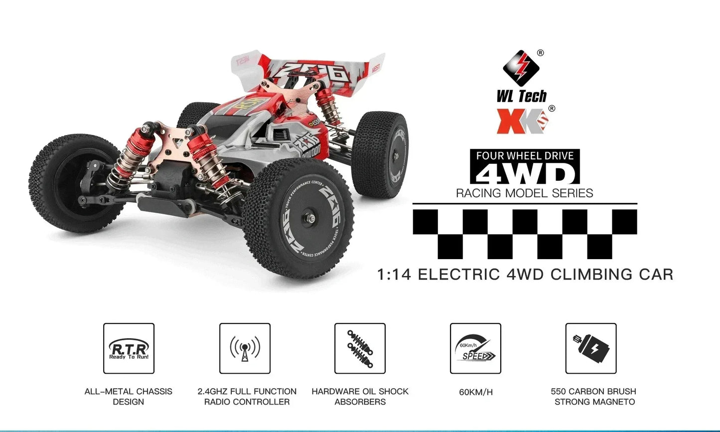 WLtoys 124016 124017 V8 75 km/h Voiture télécommandée électrique 4x4 sans balais haute vitesse tout-terrain Drift pour adultes