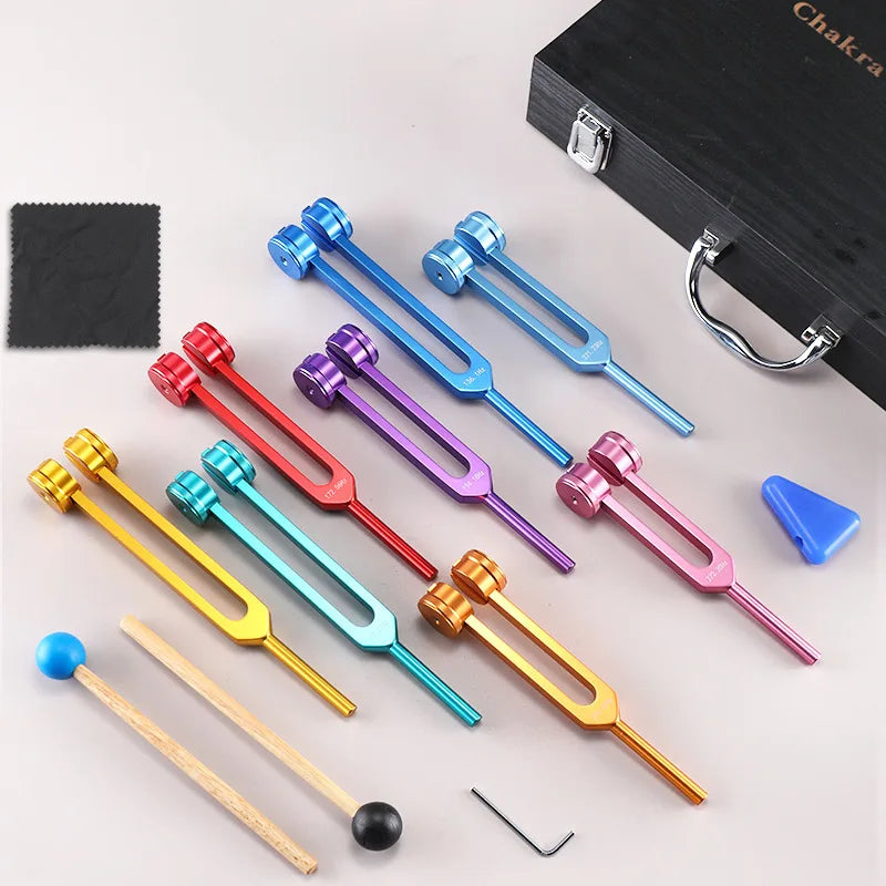 Ensembles de diapasons Chakras colorés, diapason de guérison, fourchettes de méditation en alliage d'aluminium, Instruments de Percussion portables