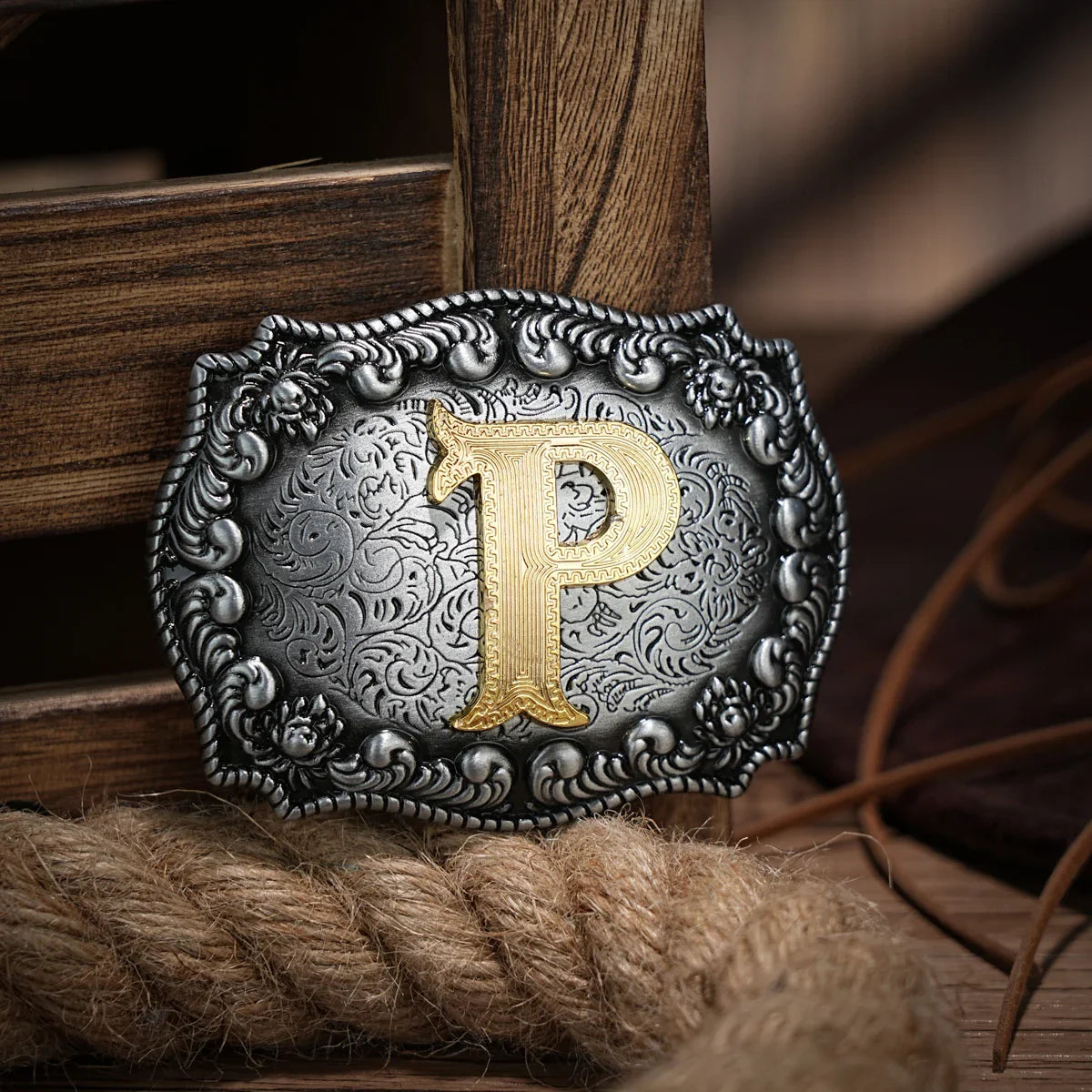 Western Belt Buckle Initial Letters ABCDEFG to Y-Cowboy Rodeo Silver Large Belt Buckle for Men Women
