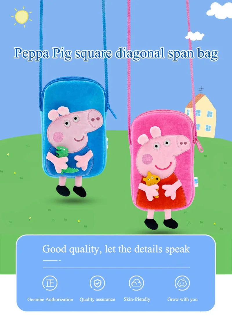 Peppa Pig Crossbody Bag Stereoscopic Doll Backpack Anime Knapsack Plush Coin Purse Toys George Round Pocketbook Children's Gifts