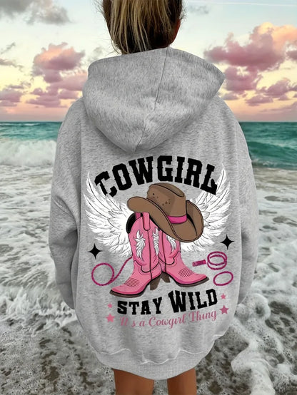 Sweat à capuche Western Chic Cowgirl, pull à manches longues avec capuche, chapeau de Cowboy brodé et botte, coupe décontractée et décontractée