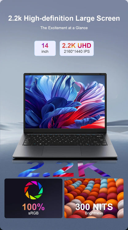 Ninkear X14 Laptop 14 Inch 2160*1400 IPS 2K Screen Intel core m3-8100Y 16GB 512GB Windows 11 General Use Productivity Notebook