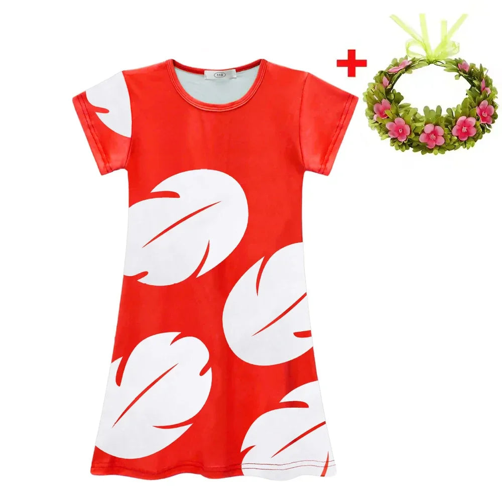 Lilo and Stitch Costume Girl Hawaii Costume Red Frock Halloween 2025 Lilo Vestido Summer Casual Robes