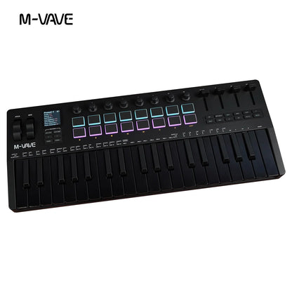 Clavier MIDI M-VAVE All Black PRO 37 touches, 16 tampons RGB, 4 faders, 8 encodeurs, moteur de synthétiseur FM DX-7 intégré, 5 couleurs en option
