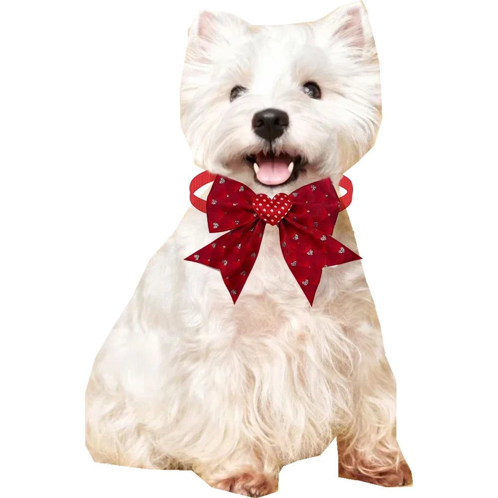 50pcs mignon chien noeud papillon amour coeur Style fournitures pour animaux de compagnie saint valentin petit chien rouge chiot noeud papillon chien chat collier accessoires
