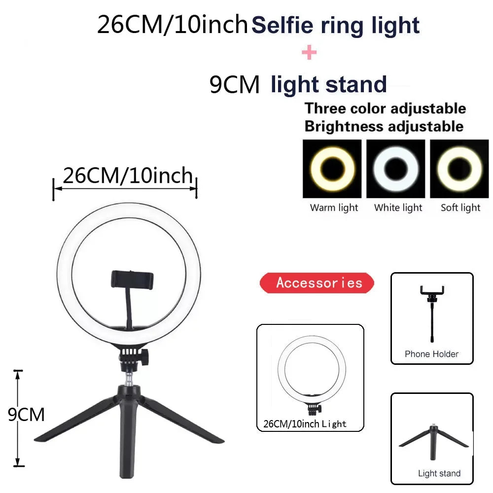 Anneau lumineux LED circulaire avec support pour téléphone, éclairage de studio, lampe pour caméra photo et vidéo YouTube, prise de vue Vlog et selfie