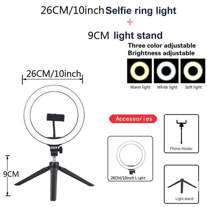 Anneau lumineux LED circulaire avec support pour téléphone, éclairage de studio, lampe pour caméra photo et vidéo YouTube, prise de vue Vlog et selfie