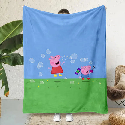 Cartoon P-Peppa Pigs Printed Blanket Picnic Blankets Warm Blanket Soft and Comfortable Blanket Home Travel Birthday Gift