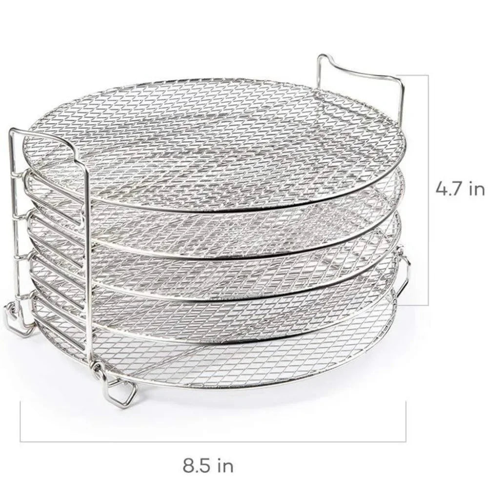 Air Fryer Grill Stand with Five Stackable Layers, Food Grade Stainless Steel Dehydrator Rack Accessories
