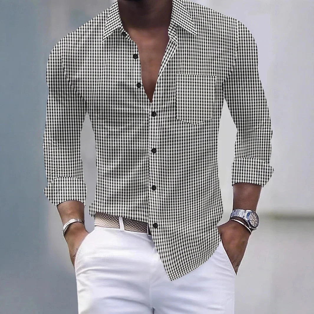 Chemise classique à carreaux pour hommes, manches longues, revers boutonné, business décontracté, rue, confortable, livraison rapide