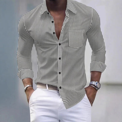Chemise classique à carreaux pour hommes, manches longues, revers boutonné, business décontracté, rue, confortable, livraison rapide