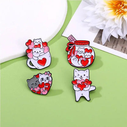 Broche en émail chat de dessin animé mignon, 4 pièces, Animal créatif, cadeau de saint-valentin, épingle à revers, Badge, sac à dos, vêtements, accessoires de chapeau