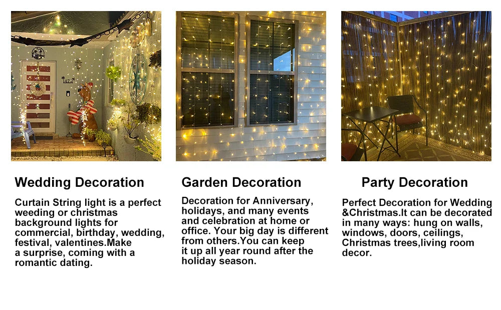 220V LED Curtain Light, Holiday Curtain String Light, Indoor and Outdoor, Christmas Decoration, Fairy Lights