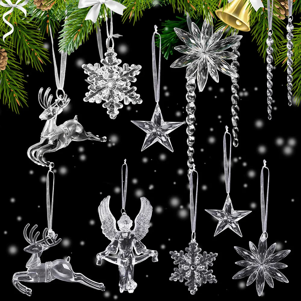 Ornement suspendu de noël en cristal acrylique, 2 à 12 pièces, ange brillant, flocon de neige, pendentif de glaçon pour décorations de fête de noël et du nouvel an
