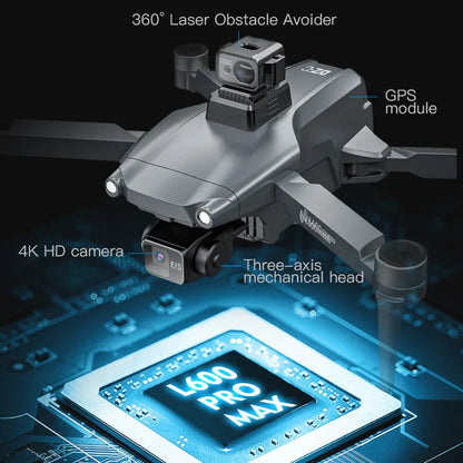 Drone GPS L600 PRO MAX/PRO, caméra HD professionnelle 4K, cardan 3 axes 5G FPV, sans balais, en option, pour éviter les obstacles, quadrirotor
