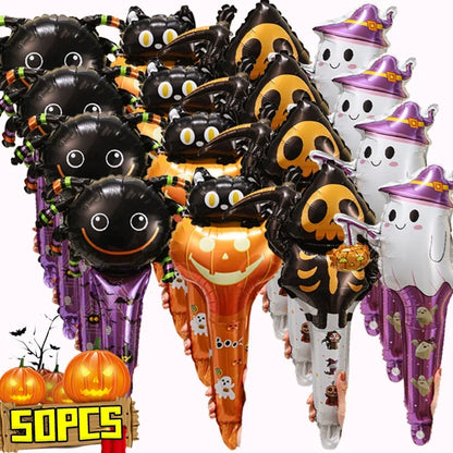 50/5pcs Halloween Balloon Headband Foil Balloons Stick Aluminum Film Inflatable Balloon Skeleton Pumpkin Hair Hoop Party Props