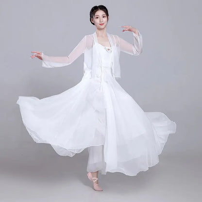Costume de danse classique Ele, jupe blanche vaporeuse, costume de performance de fée, design Fene Dra, belle mythologie