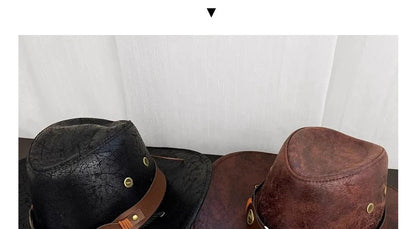 Faux Leather Western Cowboy Hats For Women Men Vintage Gentleman Cowgirl Jazz hat Holidays Party Cosplay Hat