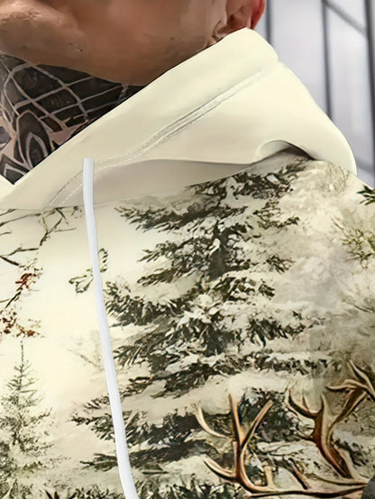 Sweat à capuche surdimensionné pour homme avec imprimé 3D Père Noël et rennes pour fêtes de fin d'année, événements hivernaux, vêtements pour homme, streetwear