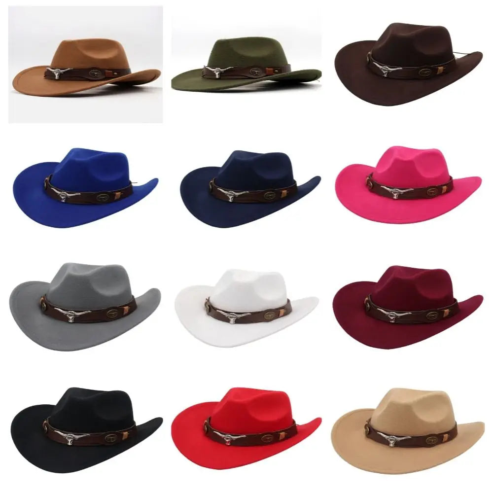 Chapeau de Cowboy occidental en laine Simple, chapeau de Jazz à large bord, couleur unie, chapeau de Cosplay de fête, casquettes de cyclisme