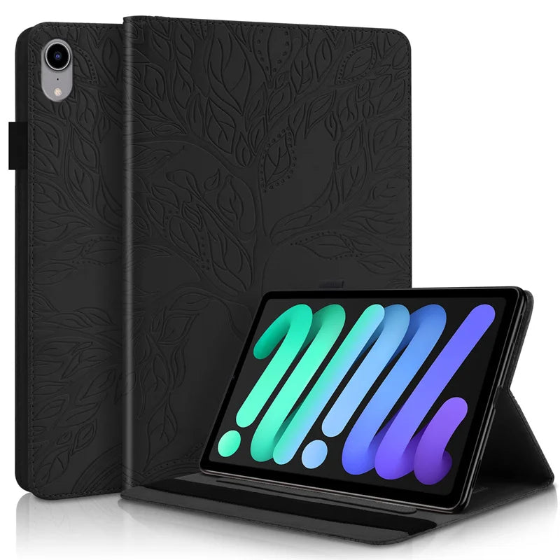 Coque for iPad Mini 7 Case 8.3" Embossed Tree PU Leather Flip Cover for Funda iPad Mini 2024 Mini 7th 6th Generation Case Cover