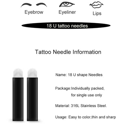 100 Pcs Lames Microblading 18U 0.18mm Maquillage Semi-Permanent Nano Tebori Aiguilles pour Stylo de Broderie Manuel Sourcils Lèvres