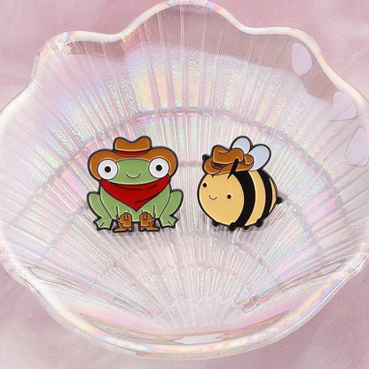 Cowboy Frog Bee Capybara Enamel Pin Cartoon Cowboy Lion Crab Animal Brooches Bag Lapel Bag Badge Funny Jewelry Gift for Friends
