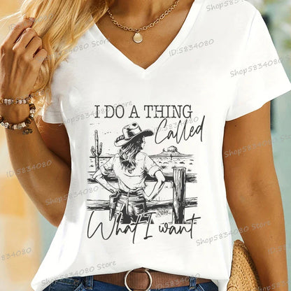T-shirts Cowgirls Mode Hauts d'été Cadeaux Western Sauvage Tops Décontractés Je Fais Ce Que Je Veux Chemise Cheval Cowgirl
