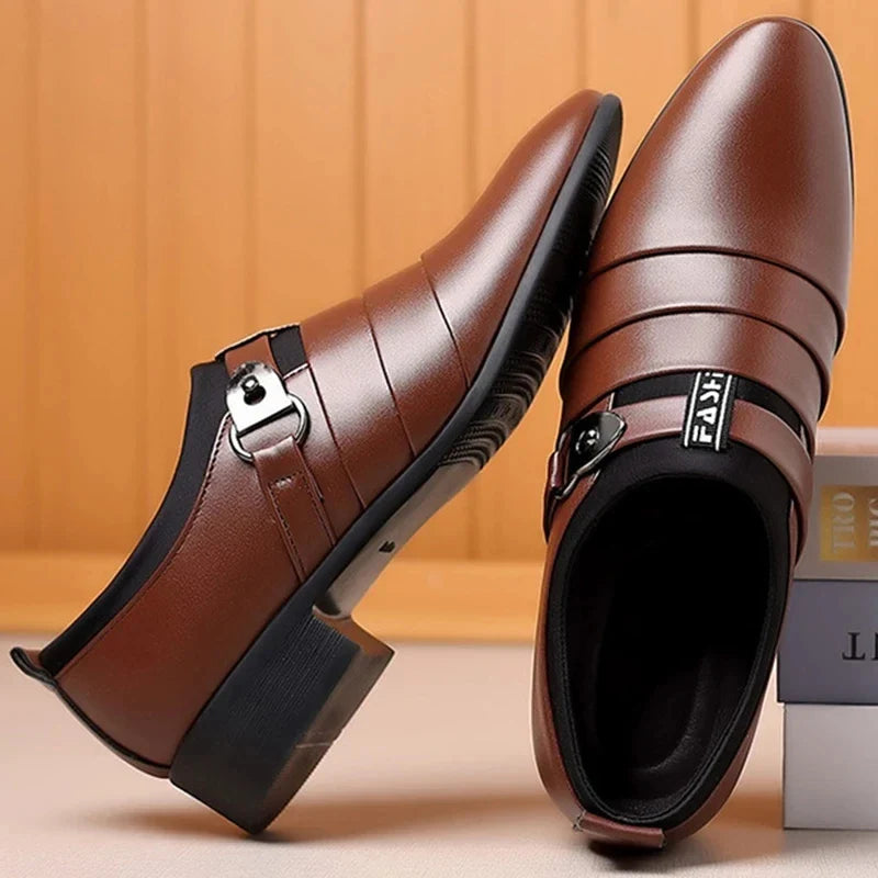 Leather Shoes for Men Slip on Pointed Toe Oxfords Formal Wedding Party Office Business Casual Dress Shoes for Male Social Shoe