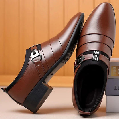 Leather Shoes for Men Slip on Pointed Toe Oxfords Formal Wedding Party Office Business Casual Dress Shoes for Male Social Shoe