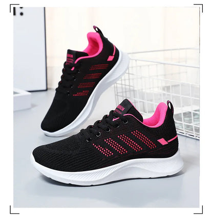 Oulylan Summer Soft Sole Running Shoes Ladies Casual Solid Color Antislip Footwear Outdoor Lace Up Mesh Breathable Sneakers