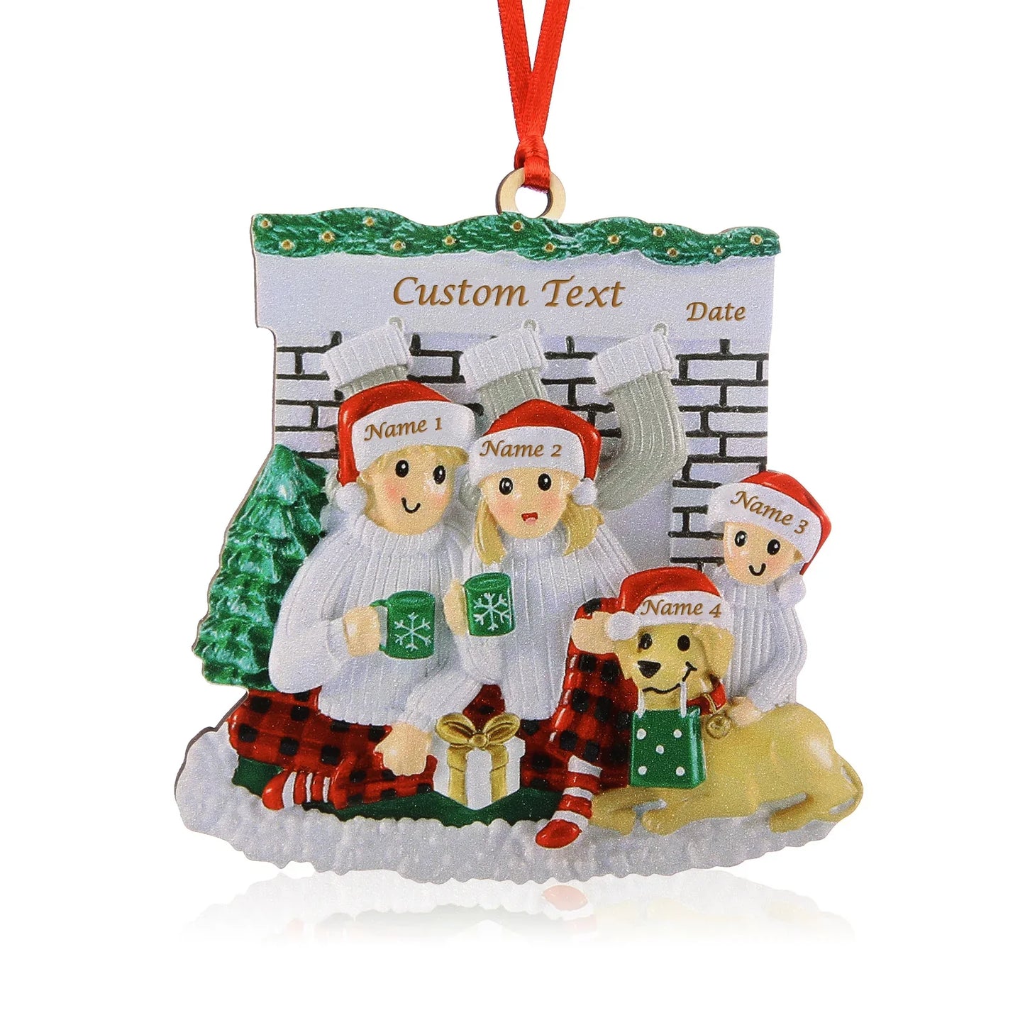 Wood Custom Family And Dog Christmas Ornament Personalized Name Engraved Pendant Xmas Gift for Family Christmas Tree Decorations