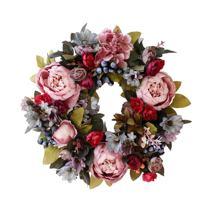 Artificial Retro Peony Flower Wreath 35CM Candlestick Wreath Christmas Halloween Decorative Flower Wedding Home Decor