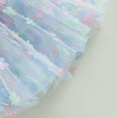 Robe en Tulle à manches bouffantes pour petites filles, tenue de fête d'anniversaire en maille fleur/papillon 3D, vêtements décontractés pour petites filles, robes de princesse