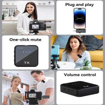Wireless lapel microphone portable audio and video recording mini microphone suitable for iPhone, Android outdoor live streaming