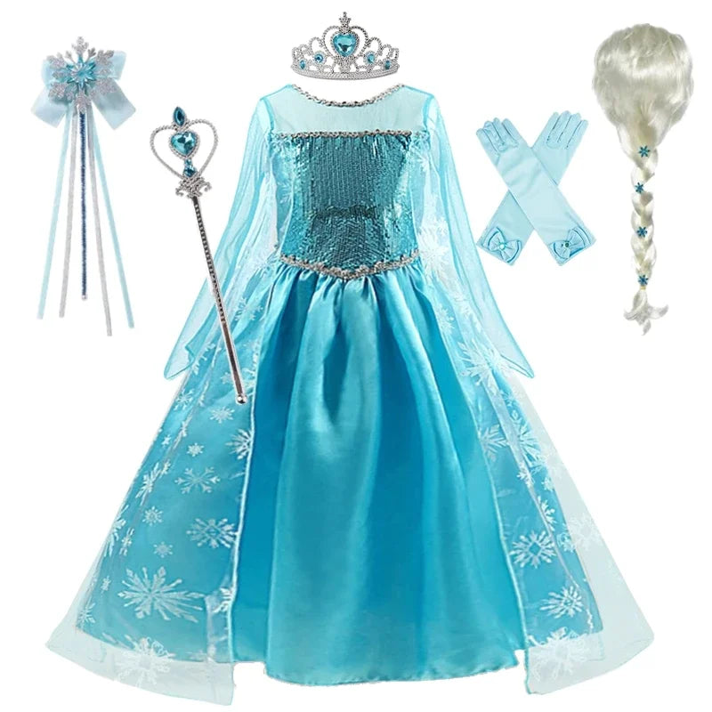 Déguisement Elsa Reine des Neiges pour Filles 2025 Nouveau Cosplay Carnaval Fête Robe de Soirée 3-10 Ans Enfants Anniversaire Bal de Promo Robe d'Été Vestidos