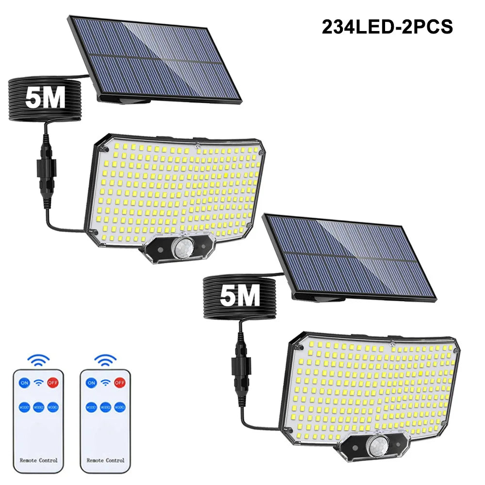 Lumières d'inondation solaires extérieures 106/318 LED lumières de mouvement solaires lumières de sécurité solaires à distance appliques murales étanche 3 Modes jardin