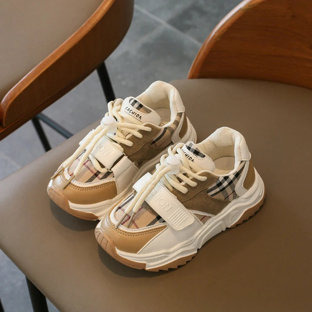 Chaussures de sport pour enfants garçons et filles automne nouvelles chaussures de tennis rétro moyennes et grandes, chaussures décontractées à carreaux pour étudiants