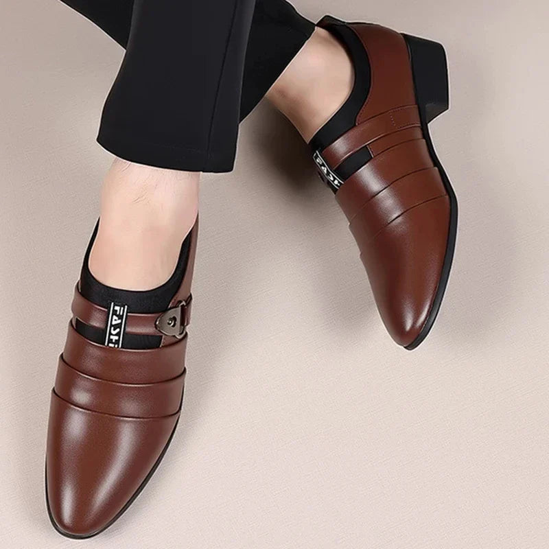 Leather Shoes for Men Slip on Pointed Toe Oxfords Formal Wedding Party Office Business Casual Dress Shoes for Male Social Shoe
