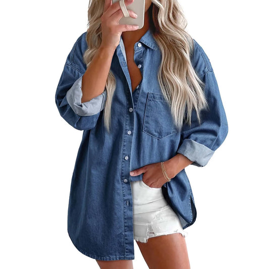 Chemises en jean décontractées et tendance, poches sauvages, style coréen, automne-été, chemisiers pour femmes, hauts minimalistes pour dames, nouvelle collection 2024