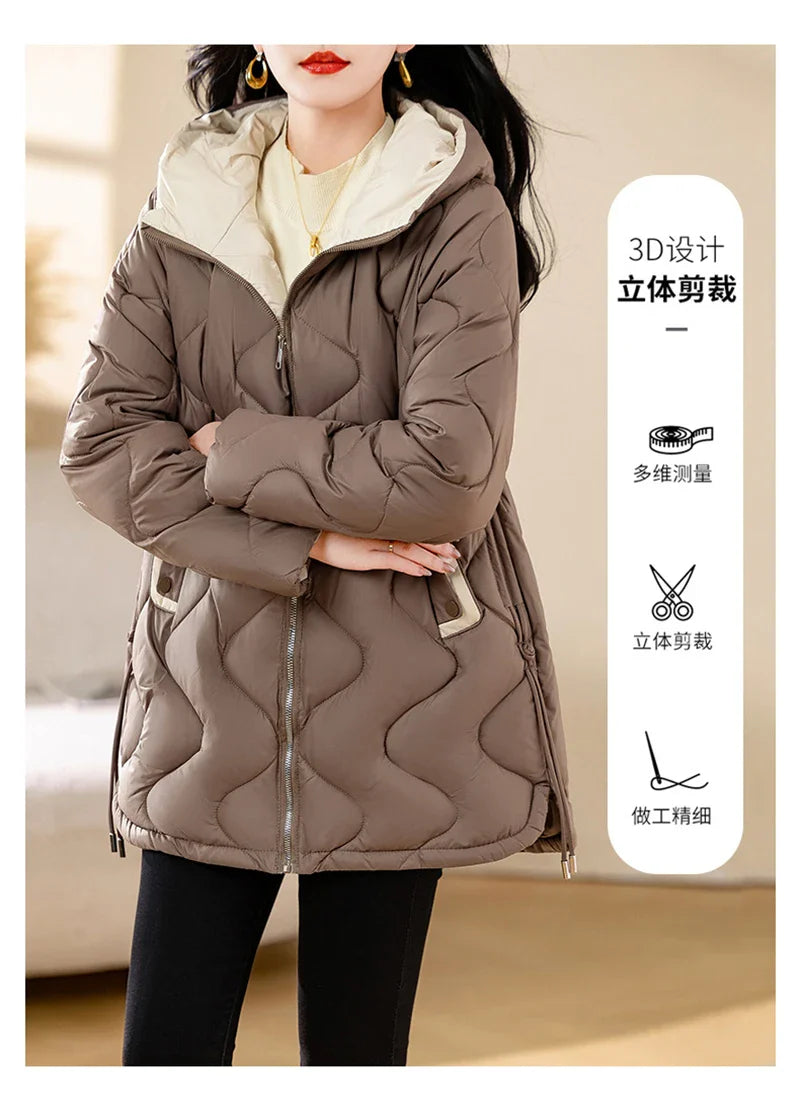 2024 New Winter Jacket Parkas Women Coat Fur Collar Hooded Overcoat Female Jacket Parka Thick Warm Cotton Padded Outwear